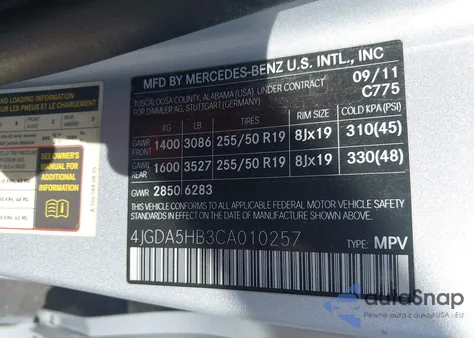 2012 Mercedes-Benz Ml 350 4Matic из США, поврежденный, VIN 4JGDA5HB3CA010257